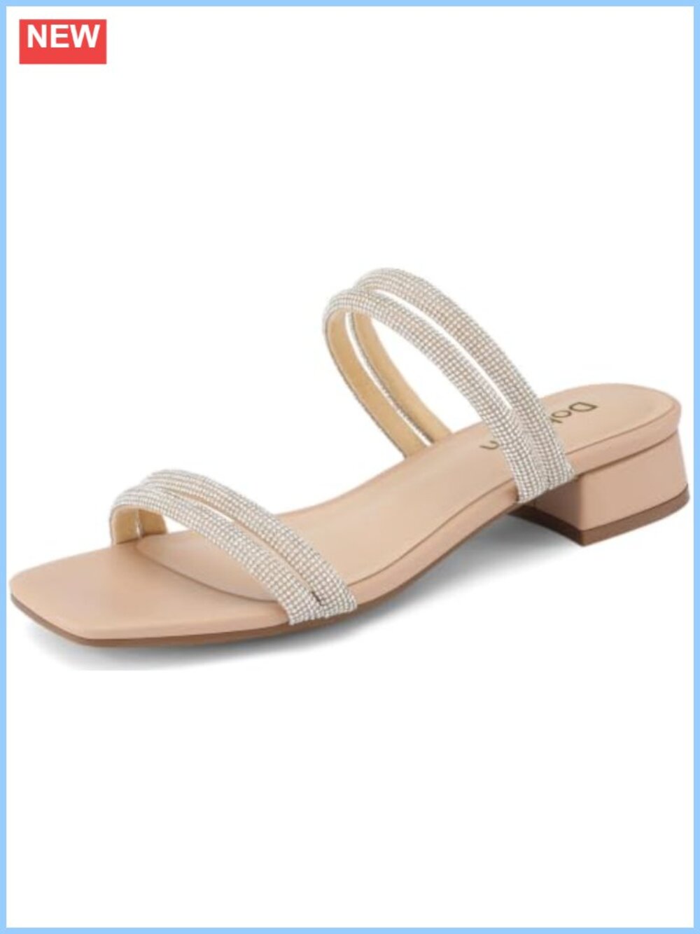 Rhinestone Heeled Sandals Square Open Toe Slip On Low Block Chunky Heels Dressy